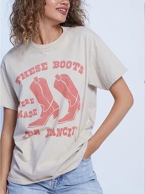 Junk Food Clothing Cream Tee with Coral Boot Graphic